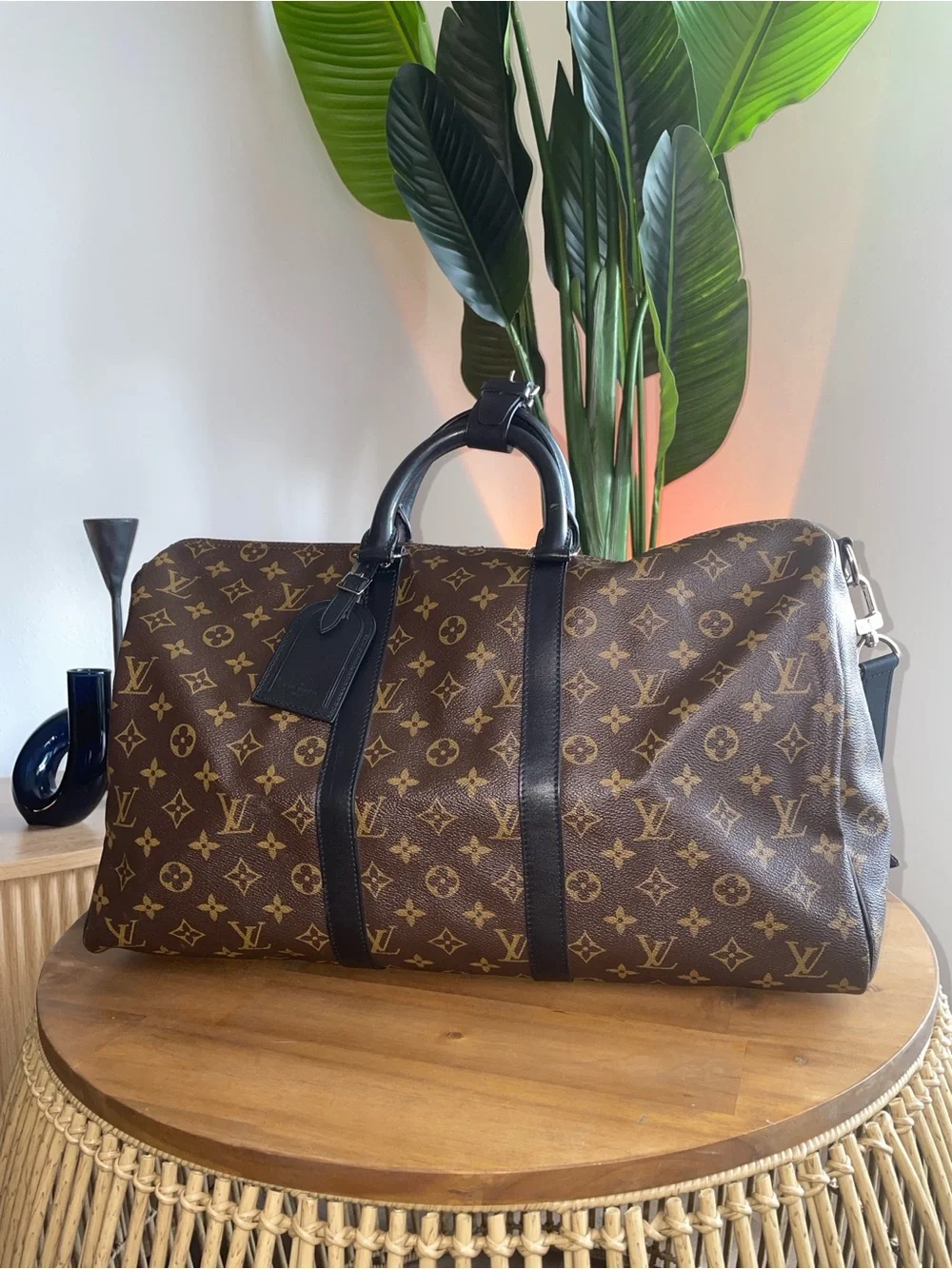 Louis Vuitton Brown Monogram Duffel with Black Leather Trim 45 Keepall